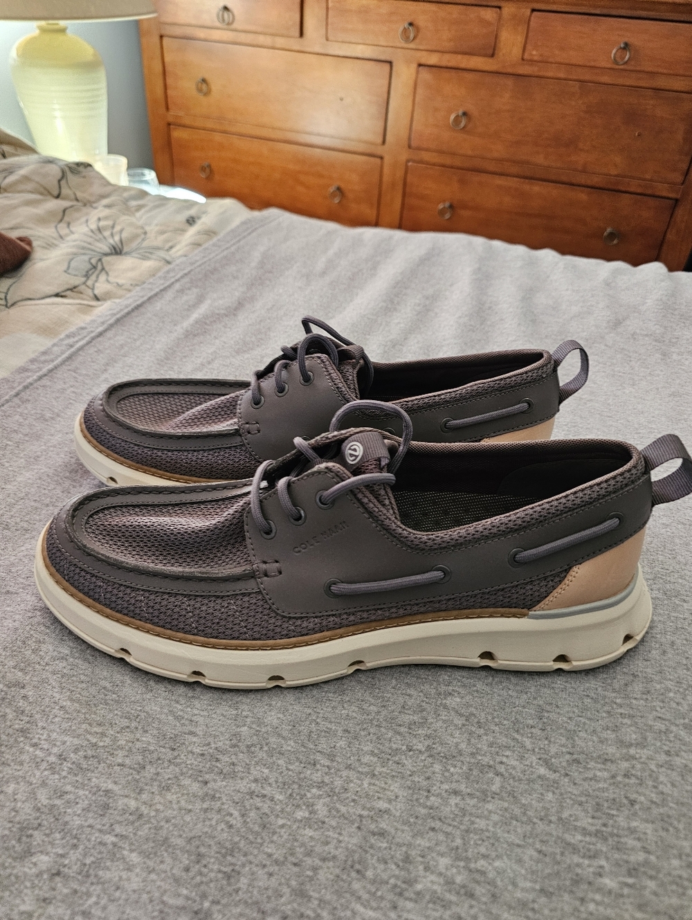 Cole Haan Men's Gray and Tan Mesh Boat Shoes Size 11